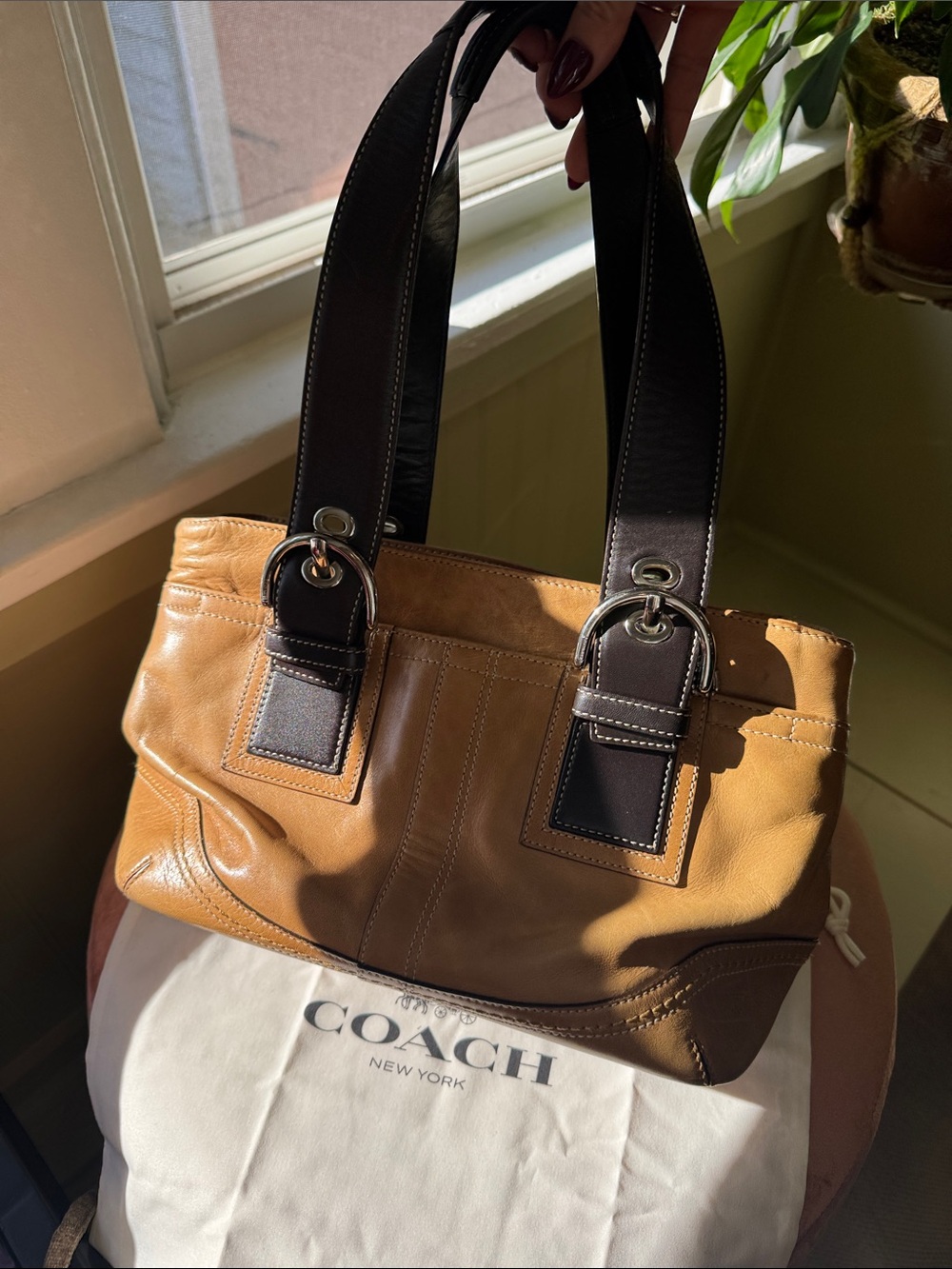 Y2K Coach Two-Tone SoHo Tote Tan and Dark Brown Leather
